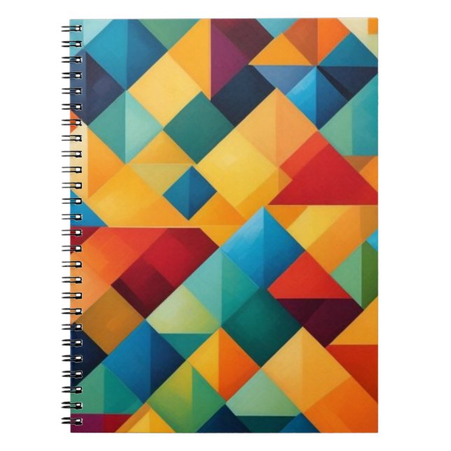 Caderno Espiral Trabalho de arte Geométrico Triangular Vibrante (Frente)