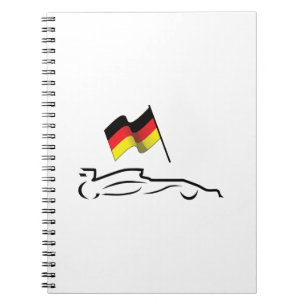 Caderno Espiral Traçado da linha do carro de corrida com bandeira