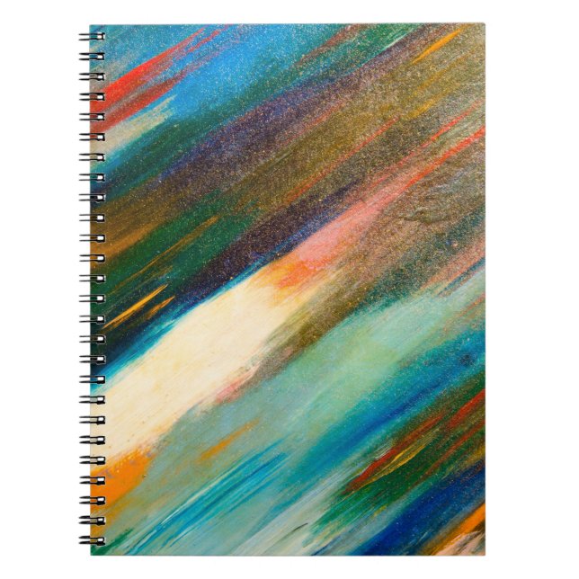 Caderno Espiral Traços de aquarela diagonal longos multicoloridos  (Frente)