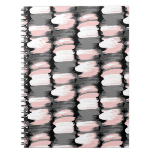 Caderno Espiral Traços de pincel, decoração cor-de-rosa-cinza.