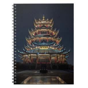 Caderno Espiral Tradicional Japonês: Building Lights up Night Sky