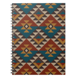 Caderno Espiral Tradicional Tribal Aztec padrão contínuo em w