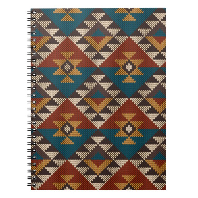 Caderno Espiral Tradicional Tribal Aztec padrão contínuo em w (Frente)
