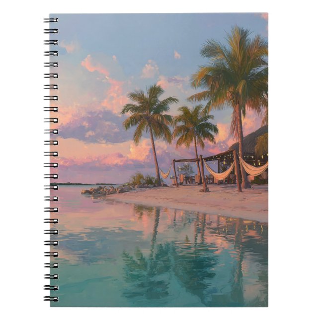 Caderno Espiral Tranquil Beach Hammocks Sunset Refletion Art Note (Frente)