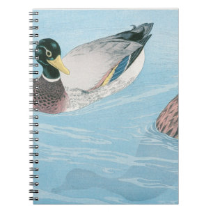 Caderno Espiral Tranquil Blue Mallard Duck Art Japonês