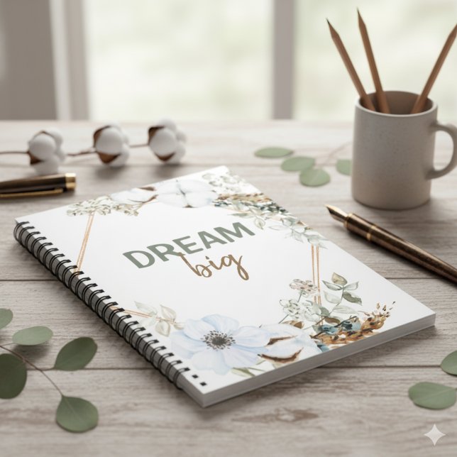 Caderno Espiral Trecho Inspirador do Dream Big Boho Chic Pampas Gr (Criador carregado)