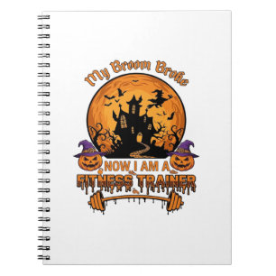 Caderno Espiral Treinador de Fitness de Halloween Vassoura Quebrad