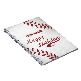 Caderno Espiral Treinador Feliz Aniversário Grande Grunge Basebal