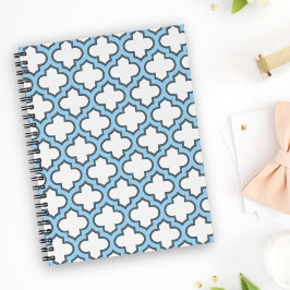Caderno Espiral Trellis branca e azul-bebê, lete, quatrefoil