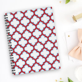Caderno Espiral Trellis branca e vermelha, lete, quatrefoil