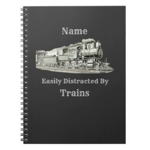 Caderno Espiral Trem a Vapor Antigo Fácilmente Distraído Por, Adic