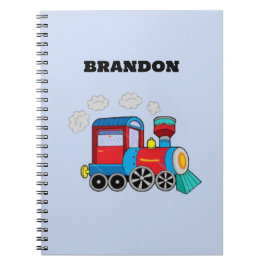 Caderno Espiral Trem para Crianças Meninos Azul Nome Personalizado