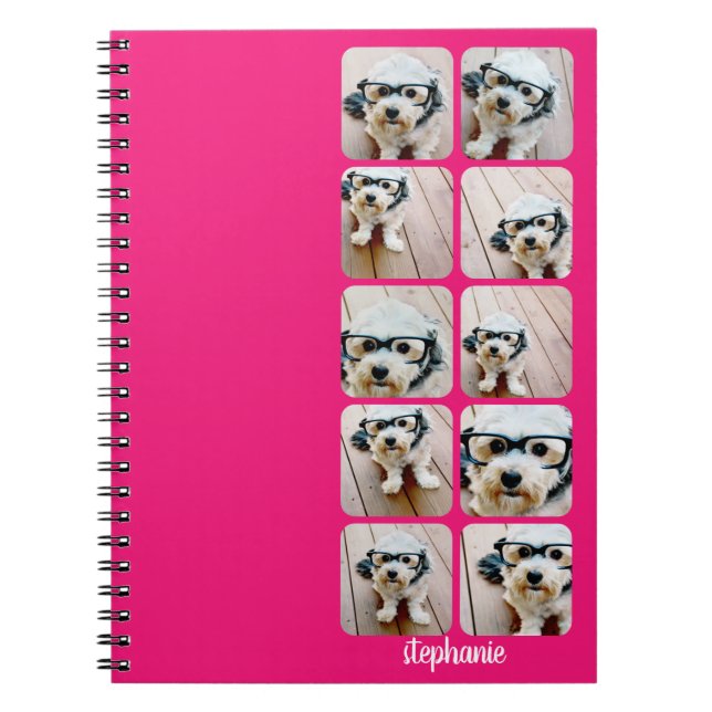 Caderno Espiral Trendy 10 Fotos - nome de script rosa-quente e mod (Frente)