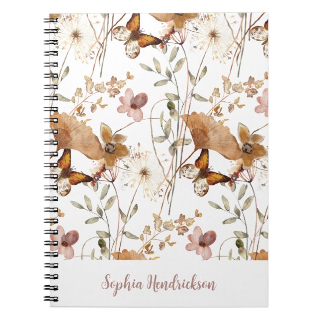 Caderno Espiral Trendy Boho Neutral Autumn Selvagens em Branco (Frente)