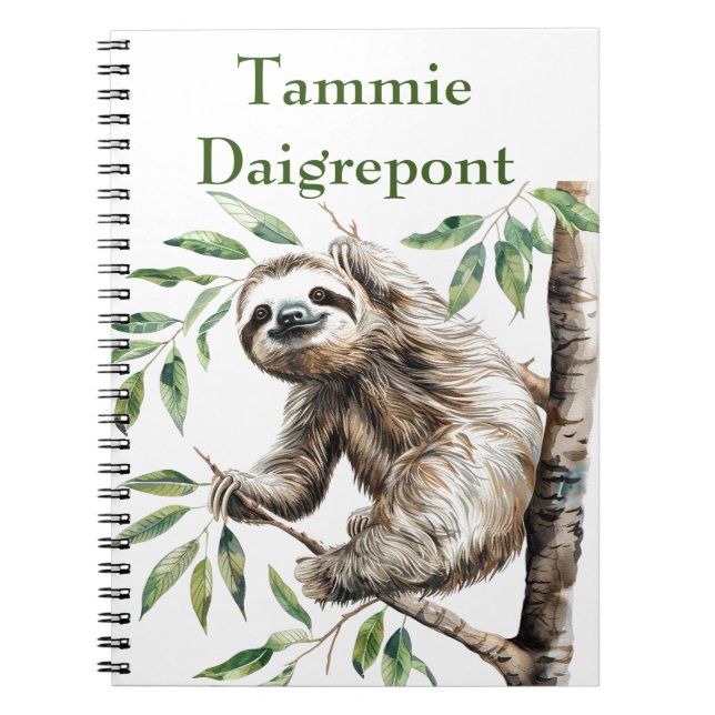 Caderno Espiral Trendy Cute Sloth Em Uma Árvore (Frente)