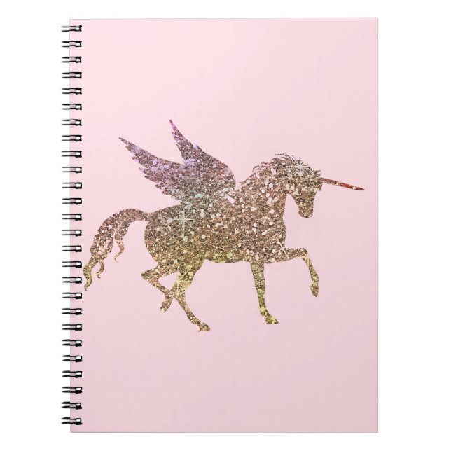 Caderno Espiral Trendy Dourada Glitter Sparkle Unicorn Pegasus Hor (Frente)