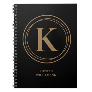 Caderno Espiral Trendy Dourado Monograma Nome Preto