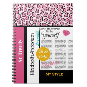 Caderno Espiral Trendy Fashion Newsprint Rosa Leopardo e Nome