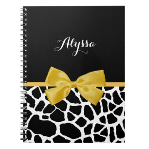Caderno Espiral Trendy Giraffe Impressão Ouro Amarelo Arco com Nom