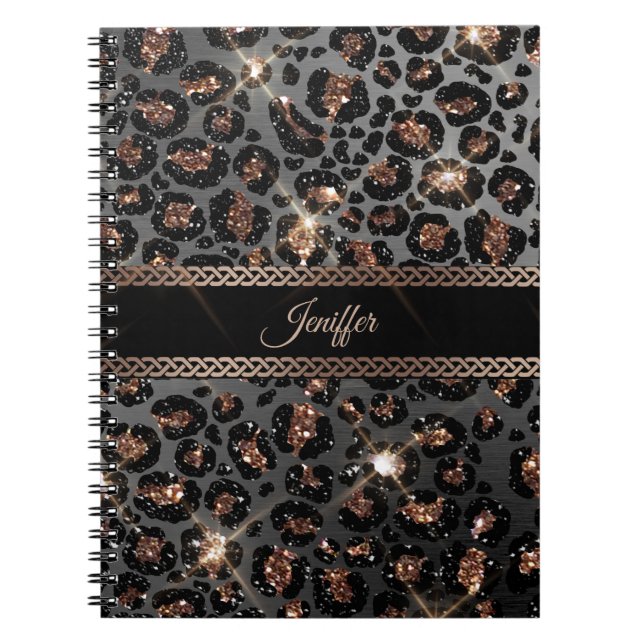 Caderno Espiral Trendy Personalizado Leopard Dourado Luminter (Frente)