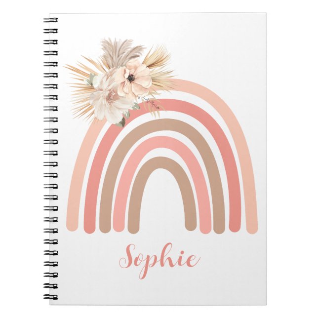 Caderno Espiral Trendy Rainbow Boho Flores Secos Rosa (Frente)