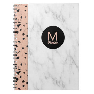 Caderno Espiral Trendy Rosa Dourado e Marble com Monograma