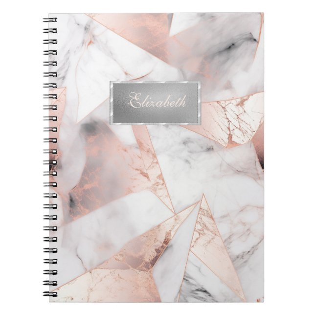 Caderno Espiral Trendy Rosa Dourado Marble Geométrico (Frente)
