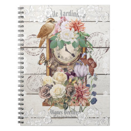 Caderno Espiral Trendy rustic antique clock French artwork Stamps