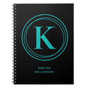 Caderno Espiral Trendy Turquoise Monographic Name Black