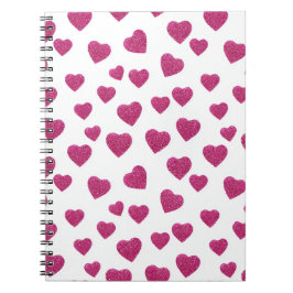 Caderno Espiral Trendy Valentine Pink Glitter Hearts on White