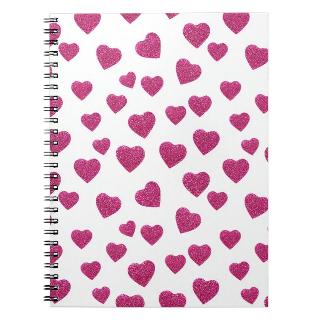 Caderno Espiral Trendy Valentine Pink Glitter Hearts on White (Frente)