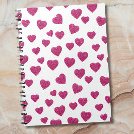 Caderno Espiral Trendy Valentine Pink Glitter Hearts on White