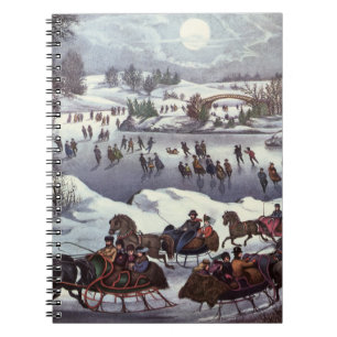 Caderno Espiral Trenós de Natal Antigos, Parque Central no Inverno