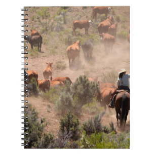 Caderno Espiral Três cowboys e cowgirls conduzindo gado