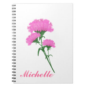 Caderno Espiral Três cravos cor-de-rosa