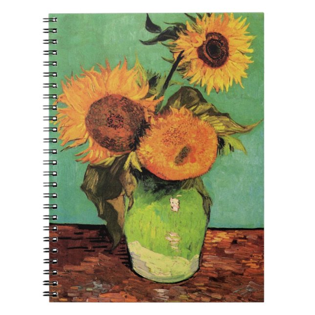 Caderno Espiral Três girassóis em um vaso por Vincent van Gogh (Frente)