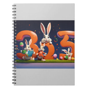 Caderno Espiral Três Lebres Felizes Segurando o Número 3