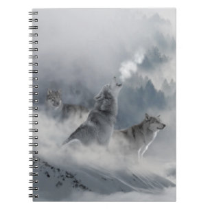 Caderno Espiral Três Lobos Bonitos na Neve de inverno 