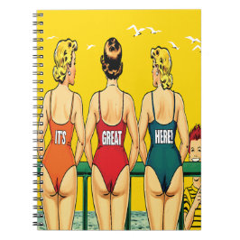 Caderno Espiral Três Meninas Bikini de trás com Texto Engraçado.