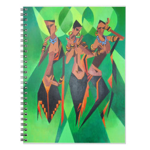 Caderno Espiral Três mulheres negras tradicionais étnicas dançando