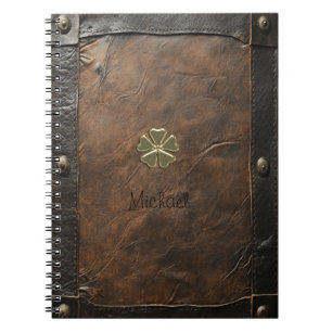 Caderno Espiral Trevo de Ouro do Dia de São Patrício, Couro Marrom