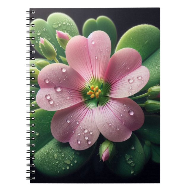 Caderno Espiral Trevo Floral Rosa e Verde Oxalis (Frente)