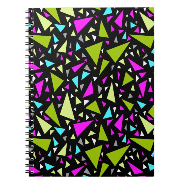Caderno Espiral Triângulo com cores verdes em fundo preto (Frente)