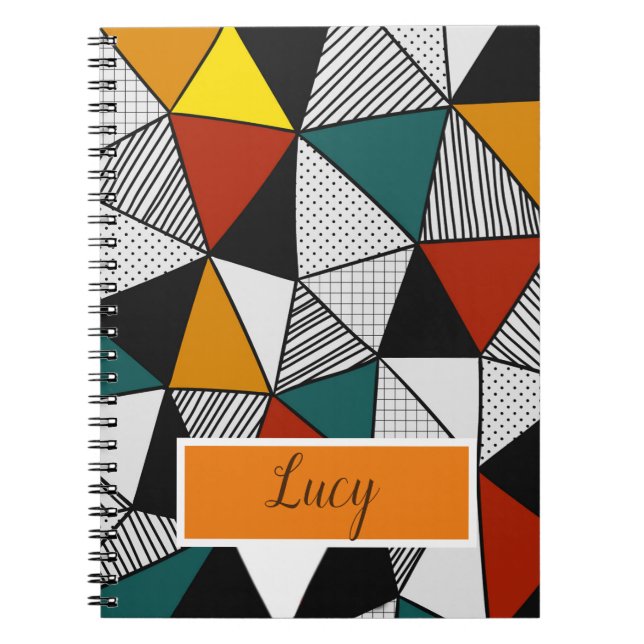 Caderno Espiral triângulos coloridos padrão geométrico (Frente)