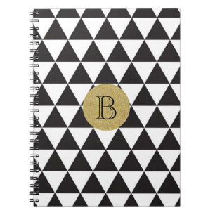 Caderno Espiral Triângulos Preto e Branco & Dourado Glamour Chic