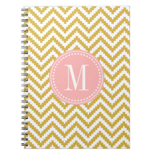 Caderno Espiral Tribal asteca bege Dourado de Chevron