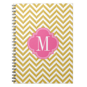 Caderno Espiral Tribal asteca bege Dourado de Chevron