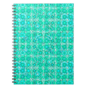 Caderno Espiral Tribal Batik - aqua e turquesa com branco