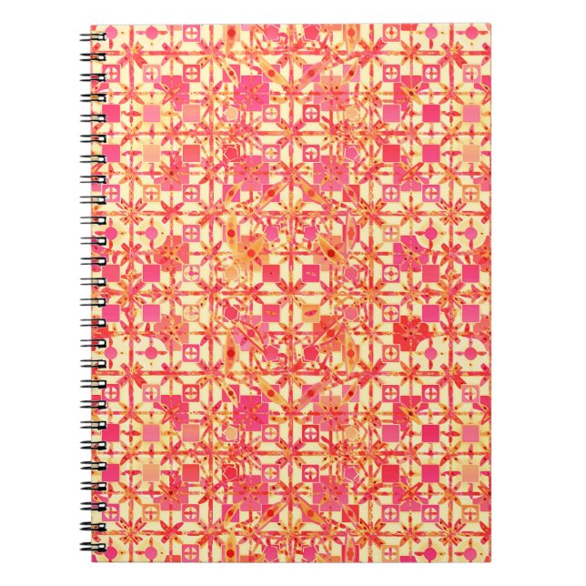 Caderno Espiral Tribal Batik - laranja, cor-de-rosa e fuchsia (Frente)