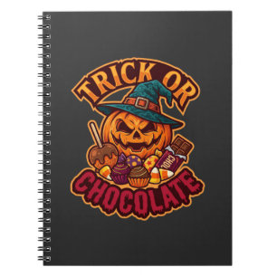 Caderno Espiral Trick Or Chocolate Halloween Abóbora Chapéu de Bru